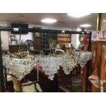 FOUR VINTAGE CRYSTAL GLASS AND BRASS CEILING LIGHTS