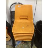 SIX YELLOW PLASTIC SCHOOL STACKABLE CHAIRS