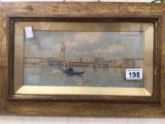 A GILDED FRAMED AND GLAZED WATERCOLOUR SIGNED, DETAILING THE GRAND CANAL IN VENICE 44 X 28CM