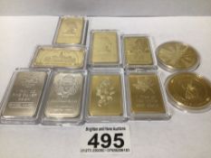 A QUANTITY OF REPRO GOLD AND SILVER METAL BARS AND COINS, UK P&P £15