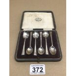 A CASED SET OF HALLMARKED SILVER COFFEE SPOONS BY WILLIAM HUTTON AND SONS 1923 ART DECO PERIOD