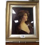 A FRAMED ANTIQUE CRISTOLEAN REVERSE PAINTING ON GLASS OF A LADY 32 X 37CM