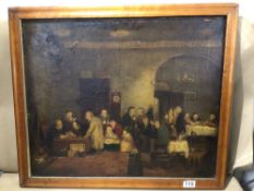 A FRAMED 19TH CENTURY OIL ON BOARD WELSH INTERIOR SCENE UNSIGNED 68 X 57CM A/F, UK P&P £20