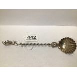 ITALIAN 800 GRADE SILVER SPOON WITH FIGURAL FINIAL OF MERCURY AND SHELL BOWL 32G, UK P&P £15