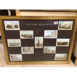 A LARGE FRAMED AND GLAZED COLLECTION OF BRIGHTON RELATED POSTCARDS 77CM X 58CM