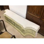 A LARGE VICTORIAN WINDOW SEAT DECORATED WITH SWAGS AND TAILS 206 X 49CM