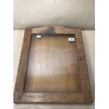 A WOODEN LOCKABLE DISPLAY BOARD 56 X 40CM