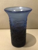 A MDINA BLUE GLASS VASE 19CM, UK P&P £15