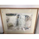 A LARGE FRAMED AND GLAZED WATERCOLOUR SIGNED BY CHRISTIAN WHARTON 100 X 82CM