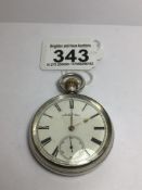 A FULL HUNTER HALLMARKED SILVER POCKET WATCH WITH ROMAN NUMERALS W/O TOTAL WEIGHT 108GRAMS WALTHAM