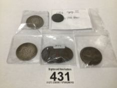 A QUANTITY OF USED OLD COINAGE, 1754 FARTHING, 1817 SILVER HALF CROWN, 1816 HALF CROWN AND MORE,