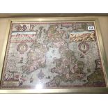 A PRINTED FRAMED AND GLAZED GEOGRAPHICAL MAP MARKED "THE KINGDOME OF GREAT BRITAINE AND IRELAND"