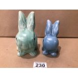 TWO SYLVAC RABBITS GREEN AND BLUE LARGEST 15CM, UK P&P £15