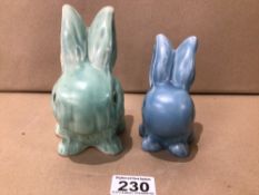 TWO SYLVAC RABBITS GREEN AND BLUE LARGEST 15CM, UK P&P £15
