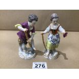 TWO MEISSEN 19TH CENTURY FIGURES A/F, UK P&P £15