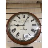 A VICTORIAN CASED SINGLE FUSEE WALL CLOCK (JOHN WALKER 1 SOUTH MOLTON ST LONDON) WITH PENDULUM