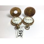 TWO POCKET WATCHES HUNTER AND HALF HUNTER BY WALTHAM GOLD PLATED, UK P&P £15