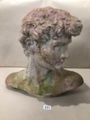 A LARGE TERRACOTTA BUST OF (DAVID) WITH VIRDIGRE 49 X 49CM