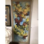 A RETRO FRAMED PIECE OF ABSTRACT ART BY MICHAEL WHARTON 131 X 55CM