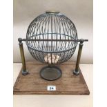 VICTORIAN BINGO CAGE WITH WOODEN BALLS, WOODEN/BRASS, UKP&P £20