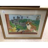 A SIGNED FRAMED AND GLAZED WATERCOLOUR BY SYLVIA OF THE TOWER OF LONDON 73 X 58CM