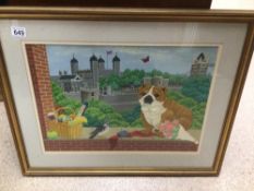 A SIGNED FRAMED AND GLAZED WATERCOLOUR BY SYLVIA OF THE TOWER OF LONDON 73 X 58CM