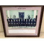 A SIGNED FRAMED AND GLAZED PHOTOGRAPH OF THE UK CABINET APRIL 1991 60 X 52CM