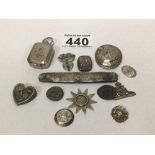 COLLECTION OF WHITE METAL AND SILVER, TO INCLUDE COINS AND MILITARY ITEM, UK P&P £15