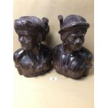 TWO AFRICAN CARVED BUSTS 34CM HIGH