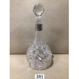 A HALLMARKED SILVER RIMMEL GLASS BELL SHAPED DECANTER SHEFFIELD 1934 BY WALKER & HALL