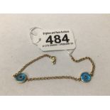 A YELLOW METAL 14CT BELCHER BRACELET WITH GLASS EVIL EYE INSERTS STAMPED 585 4.7G, UK P&P £15