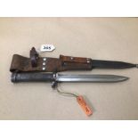 A SWEDISH BAYONET FOR M96 RIFLE 1896 WITH LEATHER HOLDER (EJ.AB) (908), UK P&P £15
