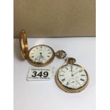 TWO GOLD PLATED FULL HUNTER & OPEN FACE POCKET WATCHES WALTHAM USA AND WALTHAM MASS (AWW.CO), UK P&P
