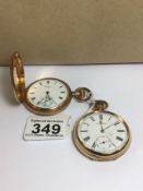 TWO GOLD PLATED FULL HUNTER & OPEN FACE POCKET WATCHES WALTHAM USA AND WALTHAM MASS (AWW.CO), UK P&P