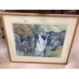 A LARGE FRAMED AND GLAZED WATERCOLOUR SIGNED BY CHRISTIAN WHARTON OF THE LAKE DISTRICT 100 X 82CM