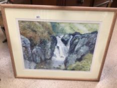 A LARGE FRAMED AND GLAZED WATERCOLOUR SIGNED BY CHRISTIAN WHARTON OF THE LAKE DISTRICT 100 X 82CM
