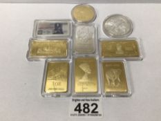 A QUANTITY OF REPRO GOLD AND SILVER METAL BARS AND COINS, UK P&P £15