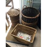 FIVE VINTAGE BASKETS, INCLUDES LOG BASKETS