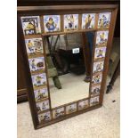 A VINTAGE WOOD AND TILED SURROUND MIRROR 53 X 71CM