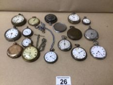 A QUANTITY OF POCKET WATCHES INCLUDES GOLD PLATED RAILWAY TIMEKEEPERS, SMITHS, AND F.W.CO £15 p/p