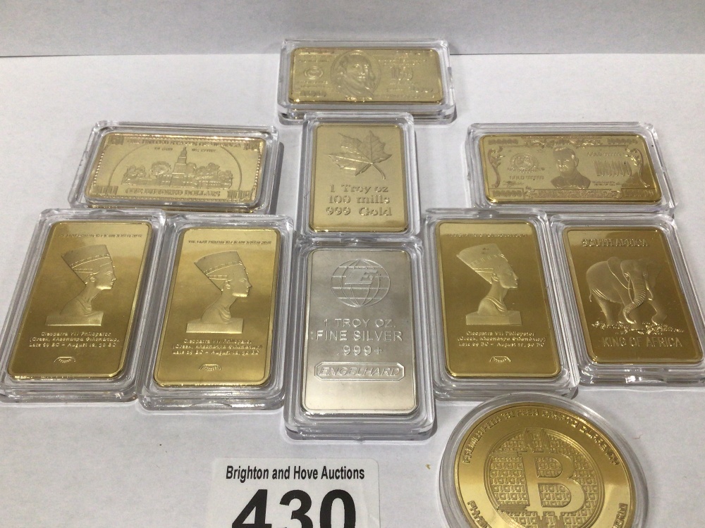 A QUANTITY OF REPRODUCTION GOLD AND SILVER METAL BARS AND COINS, UK P&P £15 - Image 2 of 2