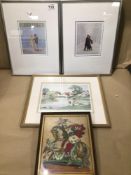 FOUR FRAMED AND GLAZED PRINTS ONE OF ROTTINGDEAN AND TWO OF DANCERS 40 X 35CM