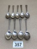A QUANTITY OF NINE EDWARDIAN HALLMARKED SILVER TEA SPOONS BY ROBERTS AND BELK LTD, 161G £15 P/P