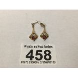 A 9CT GOLD AND GARNET EARRINGS HALLMARKED TO POSTS ONE BUTTERFLY MISSING, UK P&P £15