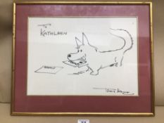 A FRAMED AND GLAZED SKETCH SIGNED (TO KATHLEEN) TONY HART 51X40CM