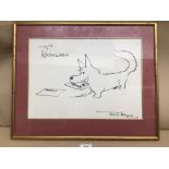 A FRAMED AND GLAZED SKETCH SIGNED (TO KATHLEEN) TONY HART 51X40CM