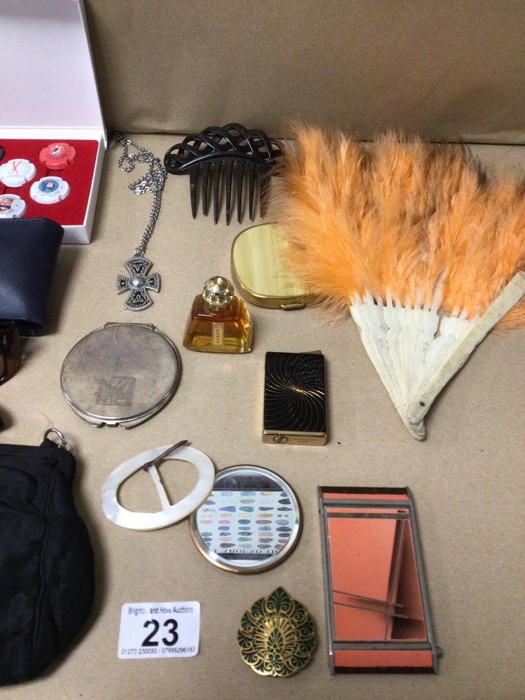 MIXED BOX OF FANS, COMPACTS, AND PERFUME WITH MORE - Image 2 of 3