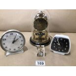 FOUR VINTAGE CLOCKS, TWO BEING ALARM WESTCLOX WITH TWO OTHERS LARGEST IS 21CM (£15 P&P UK)