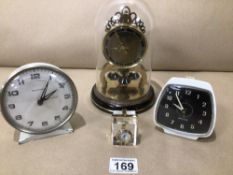 FOUR VINTAGE CLOCKS, TWO BEING ALARM WESTCLOX WITH TWO OTHERS LARGEST IS 21CM (£15 P&P UK)