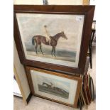 TWO 19TH CENTURY FRAMED AND GLAZED HORSE AND JOCKEY PRINTS (REFRACTION AND BLUE BONNET) LARGEST 68 X